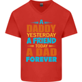 Daddy A Dad Forever Funny Fathers Day Mens V-Neck Cotton T-Shirt Red
