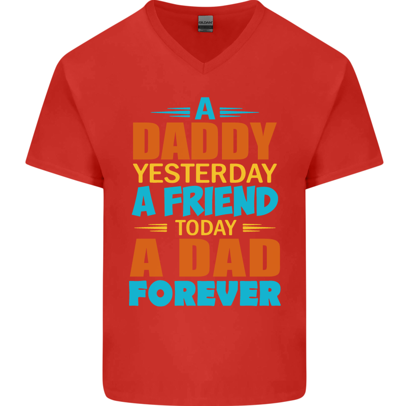 Daddy A Dad Forever Funny Fathers Day Mens V-Neck Cotton T-Shirt Red