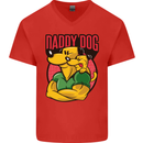 Daddy Dog Fathers Day Mens V-Neck Cotton T-Shirt Red