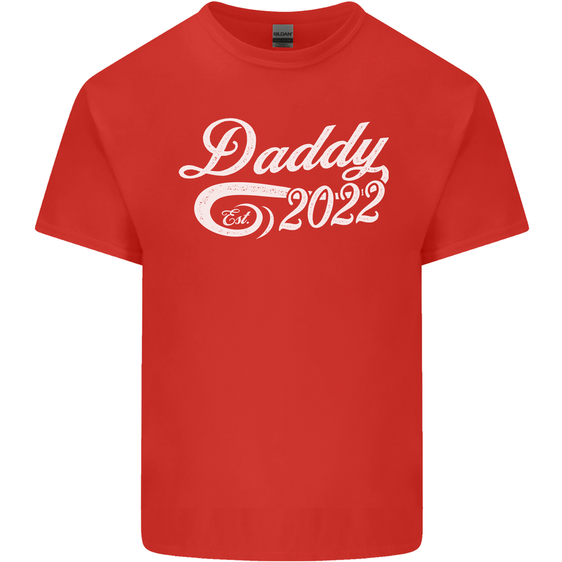 Daddy Est. 2022 Funny Father's Day Mens Cotton T-Shirt Tee Top Red