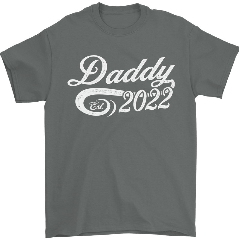 Daddy Est. 2022 Funny Father's Day Mens T-Shirt Cotton Gildan Charcoal