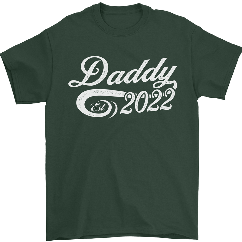 Daddy Est. 2022 Funny Father's Day Mens T-Shirt Cotton Gildan Forest Green