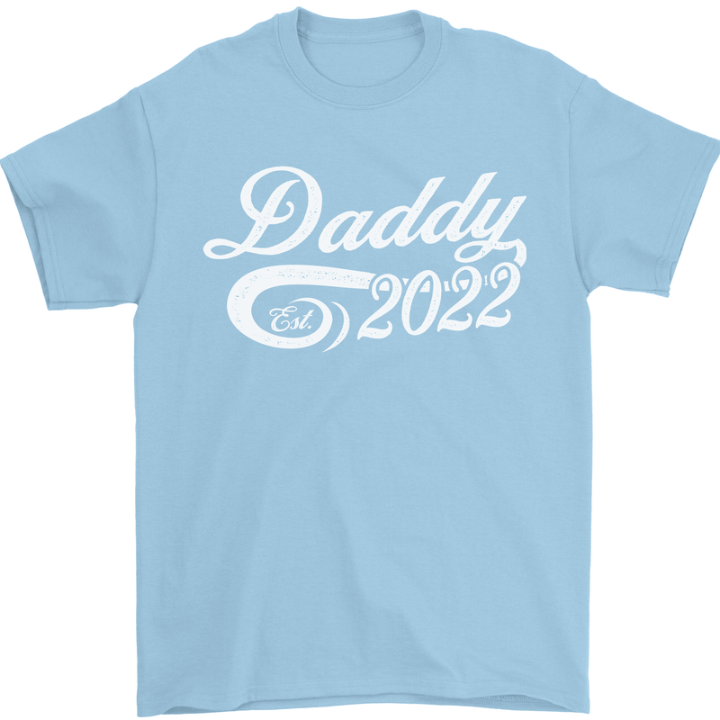 Daddy Est. 2022 Funny Father's Day Mens T-Shirt Cotton Gildan Light Blue