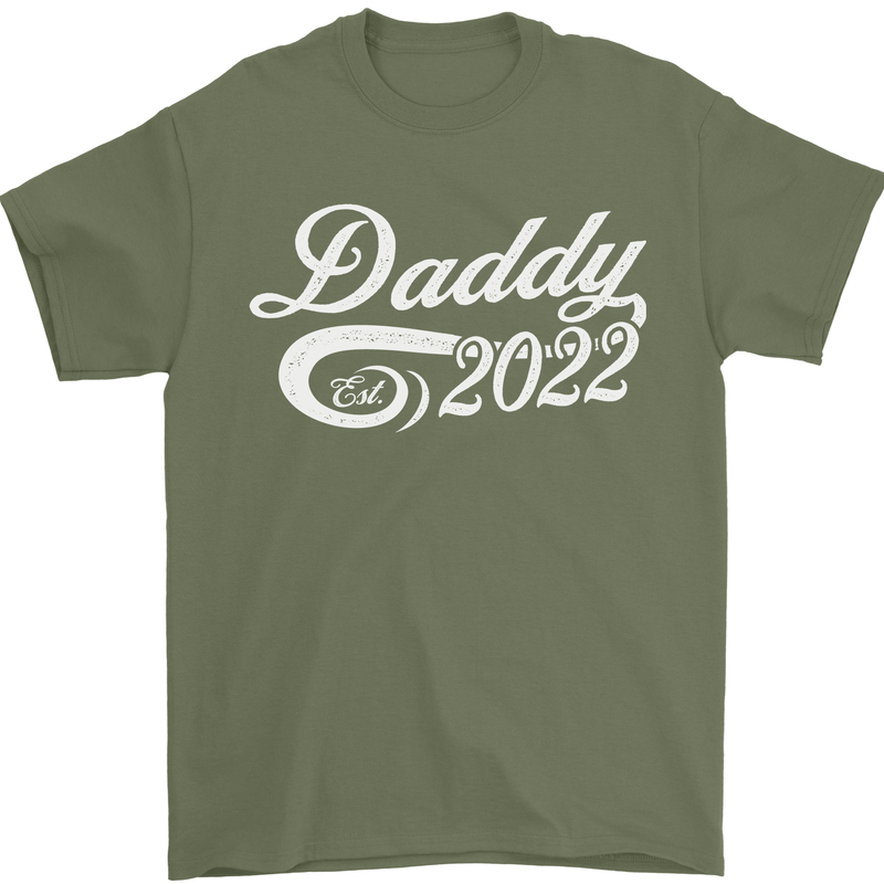 Daddy Est. 2022 Funny Father's Day Mens T-Shirt Cotton Gildan Military Green