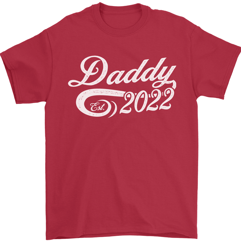 Daddy Est. 2022 Funny Father's Day Mens T-Shirt Cotton Gildan Red