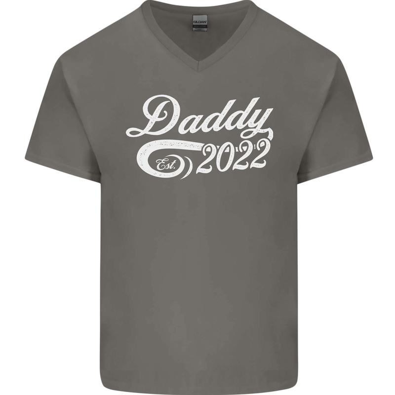 Daddy Est. 2022 Funny Father's Day Mens V-Neck Cotton T-Shirt Charcoal