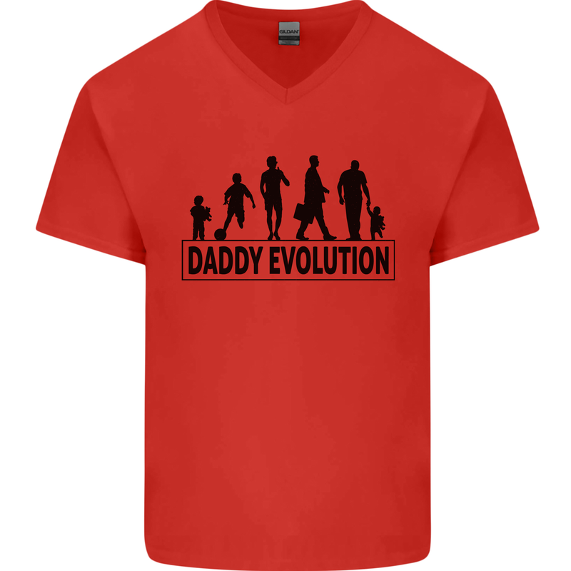 Daddy Evolution Fathers Day Mens V-Neck Cotton T-Shirt Red