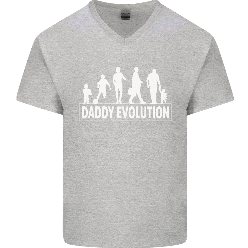 Daddy Evolution Fathers Day Mens V-Neck Cotton T-Shirt Sports Grey