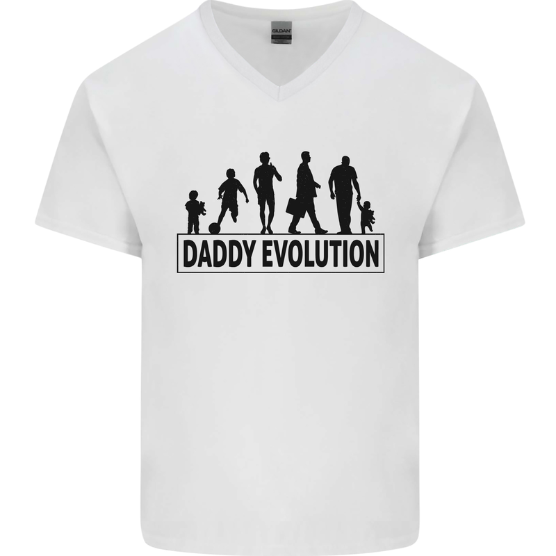 Daddy Evolution Fathers Day Mens V-Neck Cotton T-Shirt White