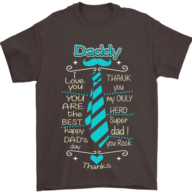 Daddy Fathers Day Tie Funny Dad Mens T-Shirt Cotton Gildan Dark Chocolate
