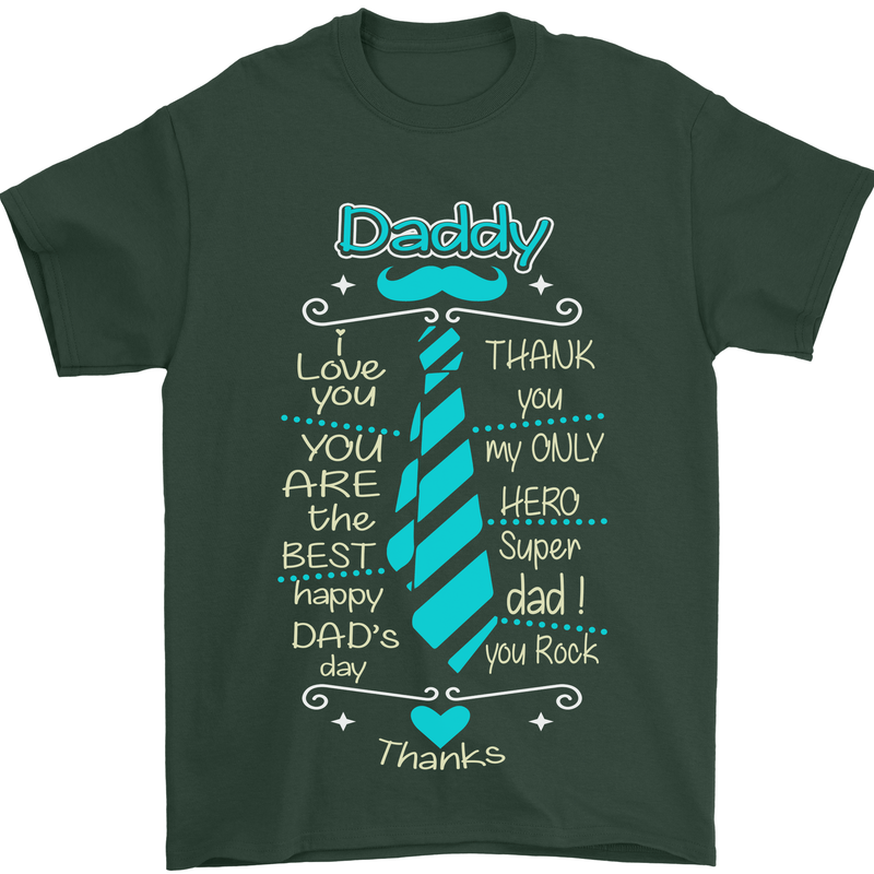 Daddy Fathers Day Tie Funny Dad Mens T-Shirt Cotton Gildan Forest Green
