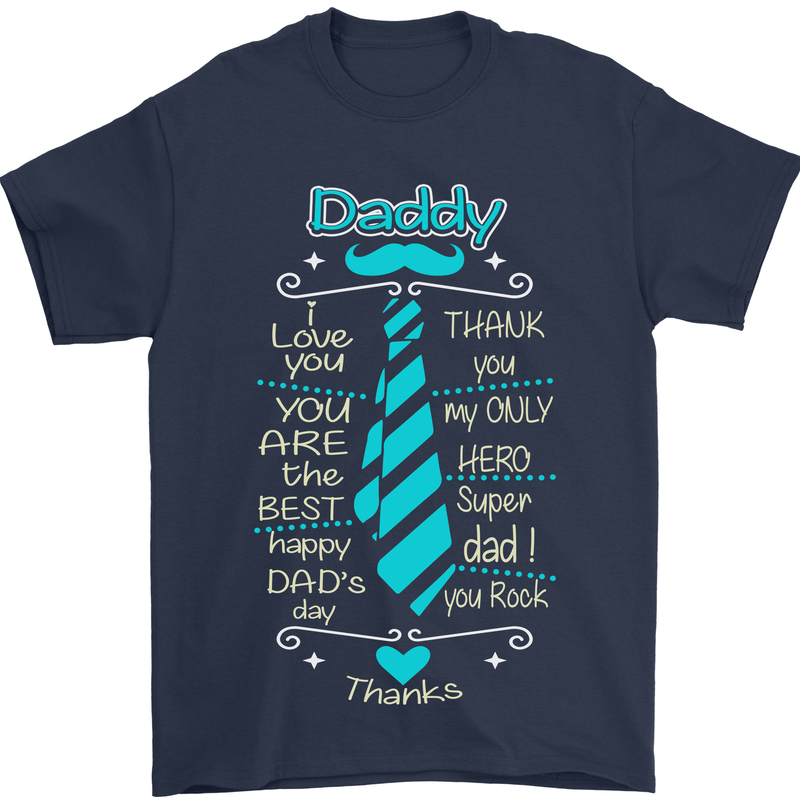 Daddy Fathers Day Tie Funny Dad Mens T-Shirt Cotton Gildan Navy Blue
