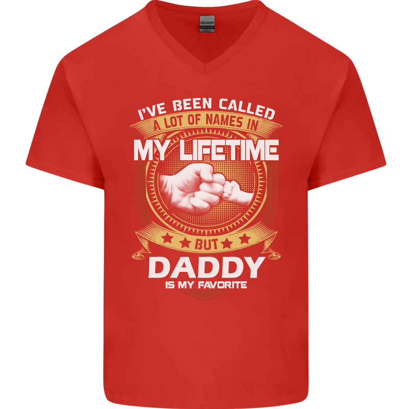 Daddy Is My Favourite Funny Fathers Day Mens V-Neck Cotton T-Shirt Red