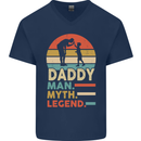 Daddy Man Myth Legend Funny Fathers Day Mens V-Neck Cotton T-Shirt Navy Blue