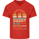 Daddy Man Myth Legend Funny Fathers Day Mens V-Neck Cotton T-Shirt Red