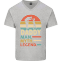 Daddy Man Myth Legend Funny Fathers Day Mens V-Neck Cotton T-Shirt Sports Grey