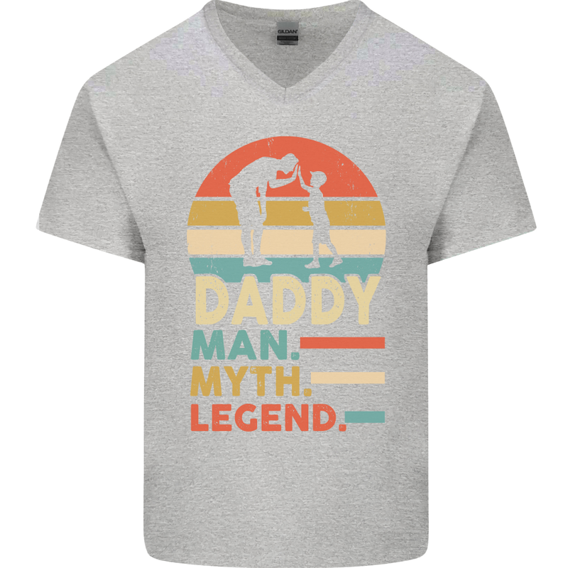 Daddy Man Myth Legend Funny Fathers Day Mens V-Neck Cotton T-Shirt Sports Grey