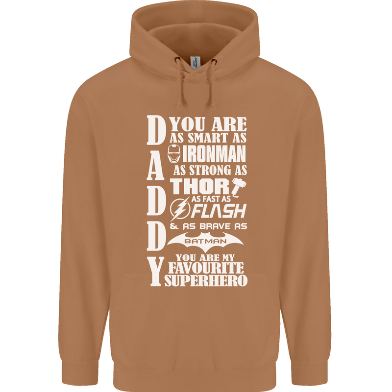 Daddy My Favourite Superhero Father's Day Mens 80% Cotton Hoodie Caramel Latte