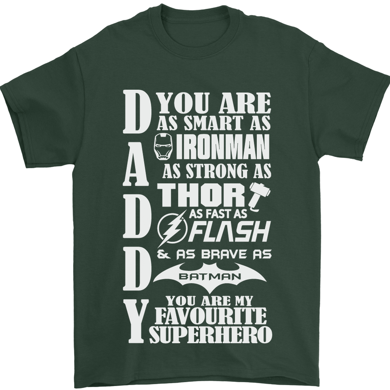 Daddy My Favourite Superhero Father's Day Mens T-Shirt Cotton Gildan Forest Green