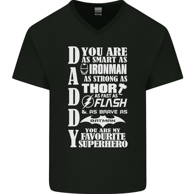 Daddy My Favourite Superhero Father's Day Mens V-Neck Cotton T-Shirt Black
