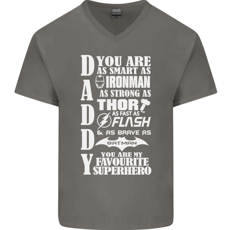Daddy My Favourite Superhero Father's Day Mens V-Neck Cotton T-Shirt Charcoal