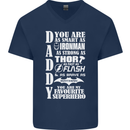Daddy My Favourite Superhero Father's Day Mens V-Neck Cotton T-Shirt Navy Blue