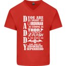 Daddy My Favourite Superhero Father's Day Mens V-Neck Cotton T-Shirt Red