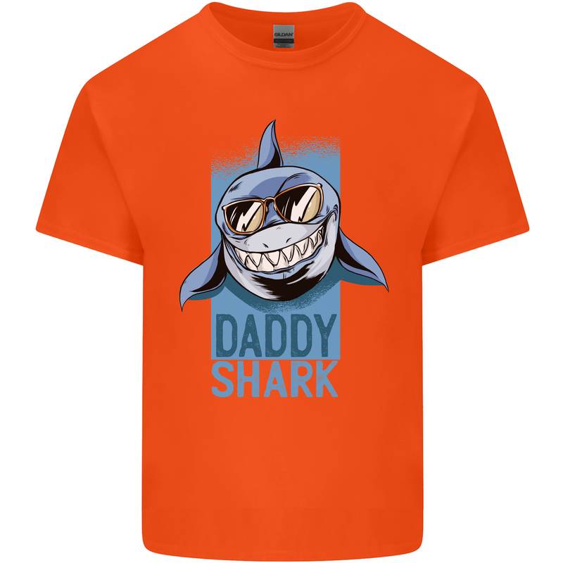Daddy Shark Funny Father's Day Mens Cotton T-Shirt Tee Top Orange