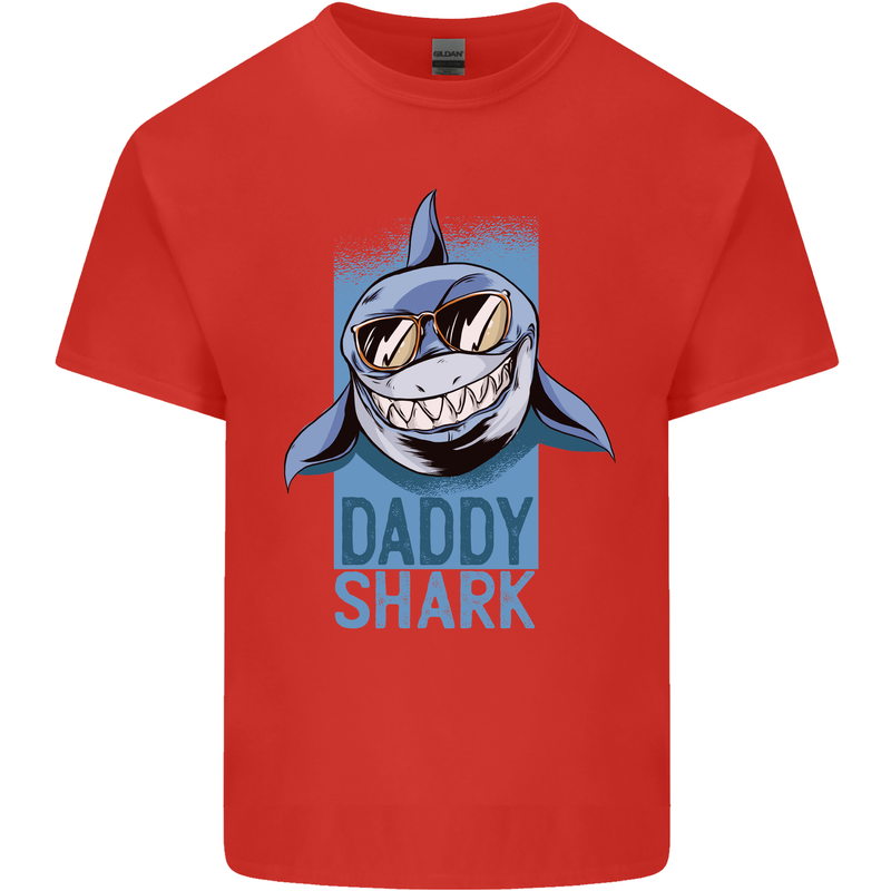 Daddy Shark Funny Father's Day Mens Cotton T-Shirt Tee Top Red