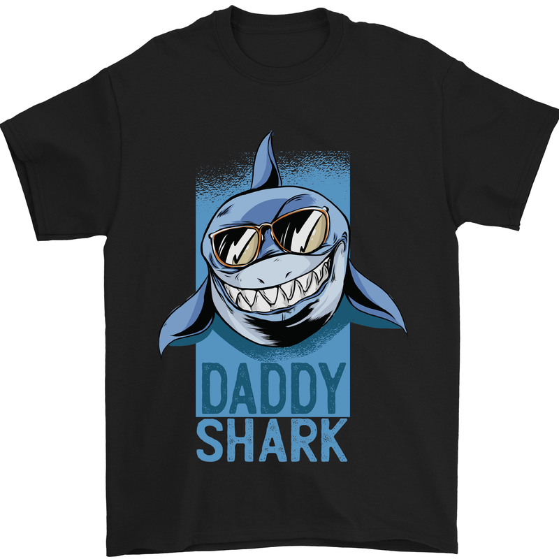 Daddy Shark Funny Father's Day Mens T-Shirt Cotton Gildan Black