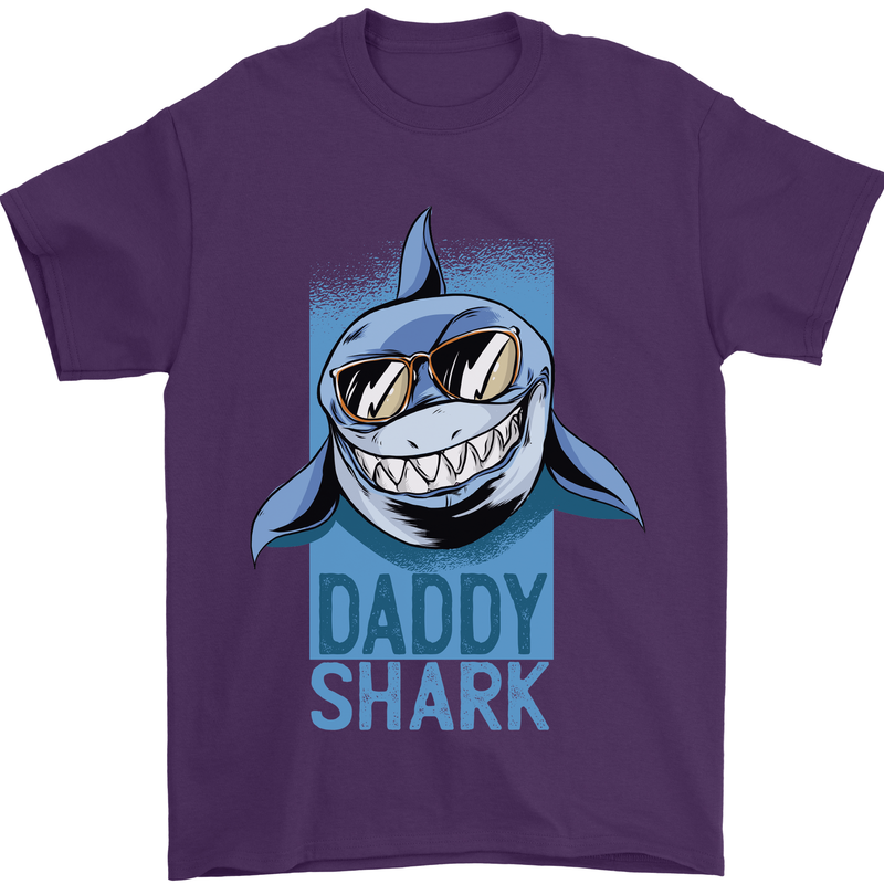 Daddy Shark Funny Father's Day Mens T-Shirt Cotton Gildan Purple