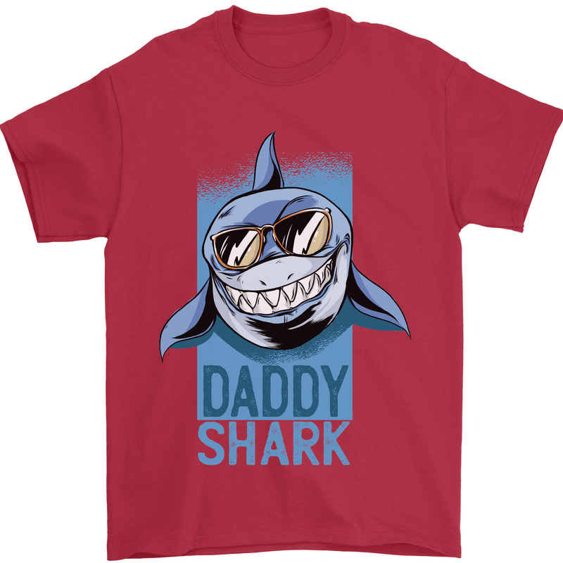 Daddy Shark Funny Father's Day Mens T-Shirt Cotton Gildan Red
