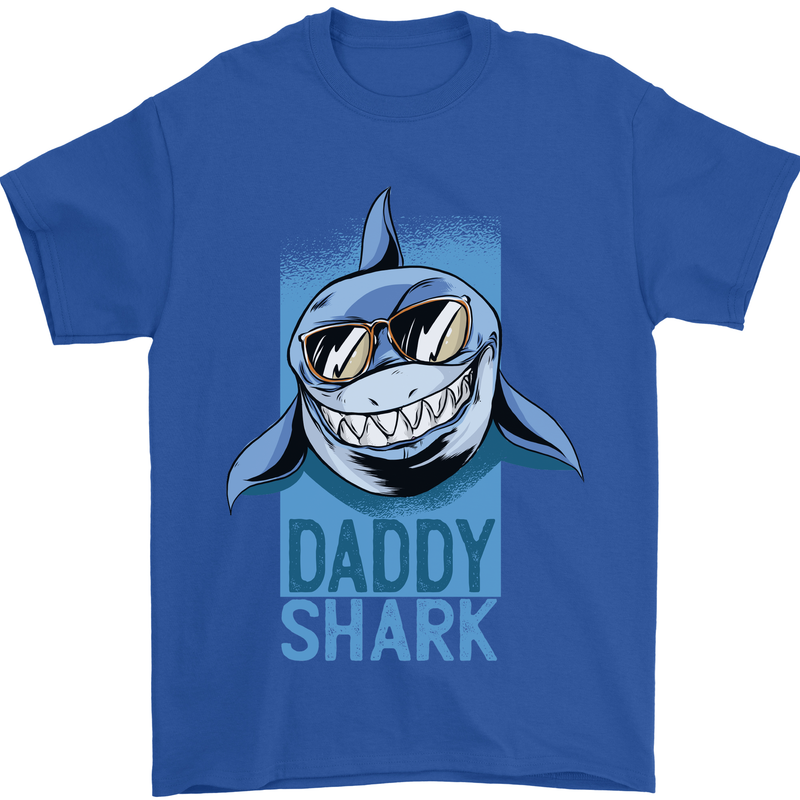 Daddy Shark Funny Father's Day Mens T-Shirt Cotton Gildan Royal Blue