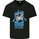 Daddy Shark Funny Father's Day Mens V-Neck Cotton T-Shirt Black
