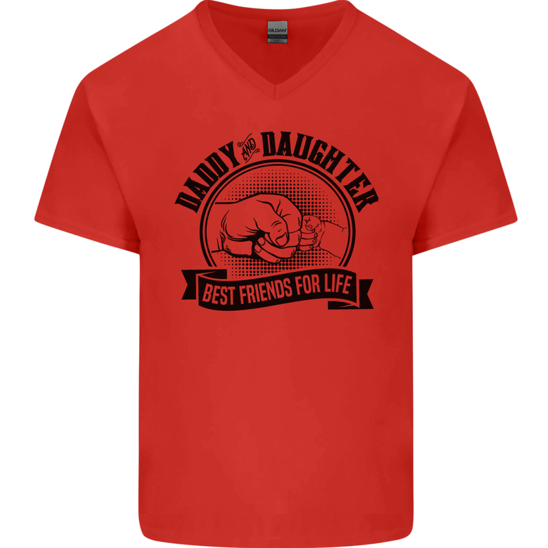 Daddy & Daughter Best Friends Father's Day Mens V-Neck Cotton T-Shirt Red