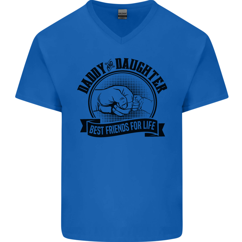 Daddy & Daughter Best Friends Father's Day Mens V-Neck Cotton T-Shirt Royal Blue