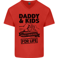 Daddy & Kids Best Friends Father's Day Mens V-Neck Cotton T-Shirt Red