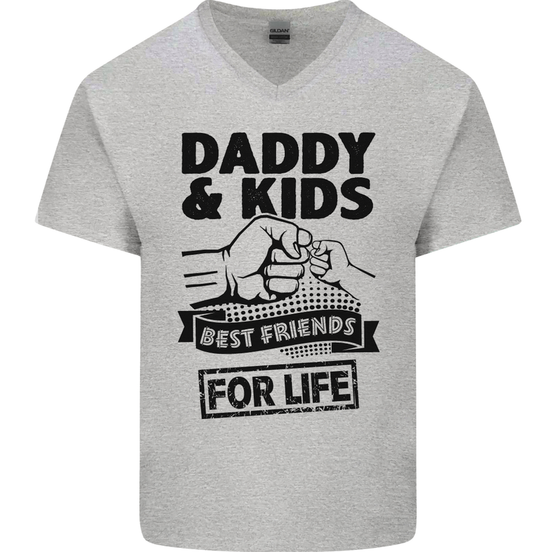 Daddy & Kids Best Friends Father's Day Mens V-Neck Cotton T-Shirt Sports Grey