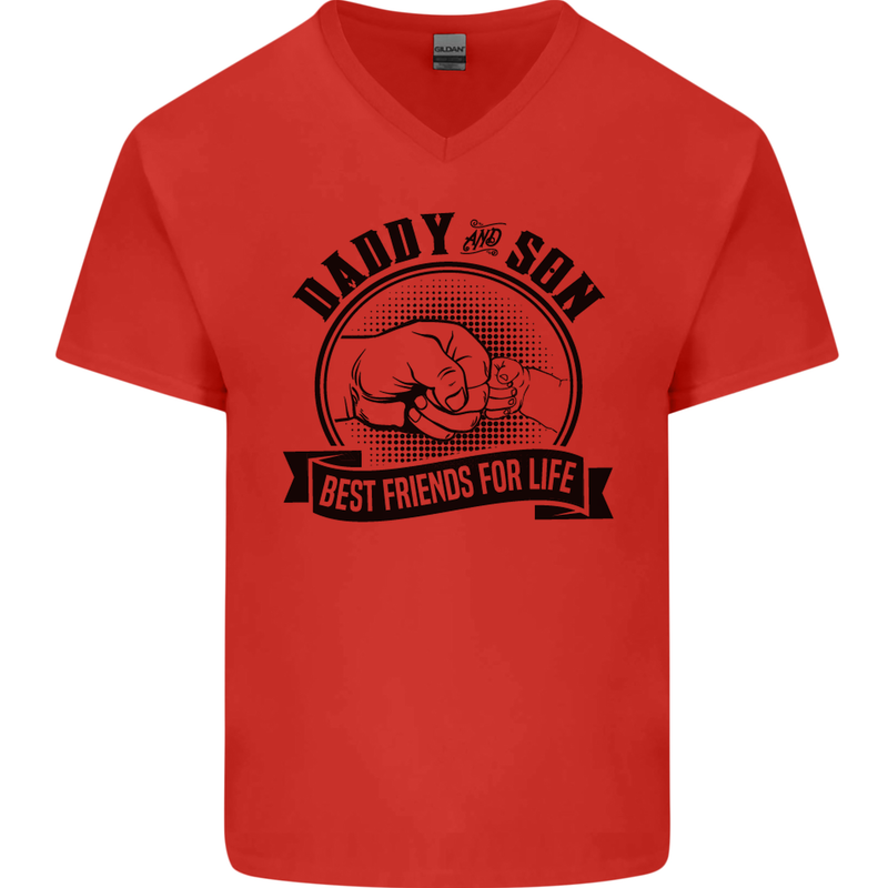 Daddy & Son Best FriendsFather's Day Mens V-Neck Cotton T-Shirt Red