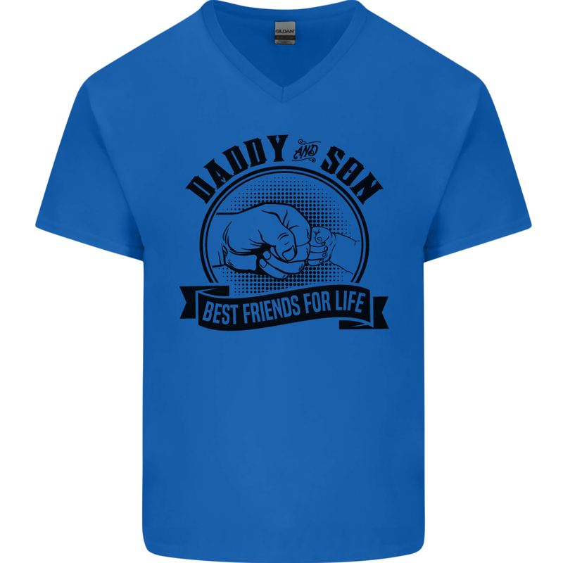 Daddy & Son Best FriendsFather's Day Mens V-Neck Cotton T-Shirt Royal Blue