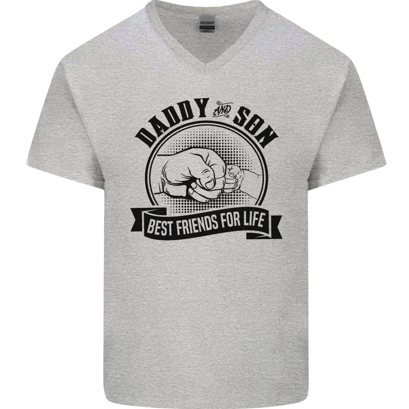 Daddy & Son Best FriendsFather's Day Mens V-Neck Cotton T-Shirt Sports Grey
