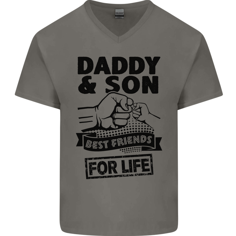 Daddy & Son Best Friends Father's Day Mens V-Neck Cotton T-Shirt Charcoal