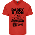 Daddy & Son Best Friends Father's Day Mens V-Neck Cotton T-Shirt Red