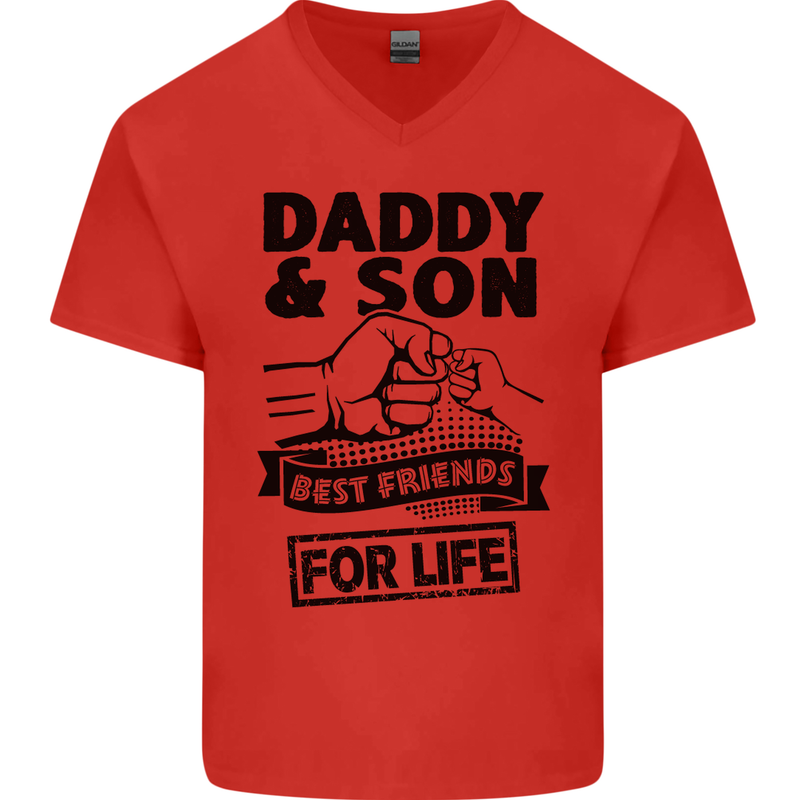 Daddy & Son Best Friends Father's Day Mens V-Neck Cotton T-Shirt Red