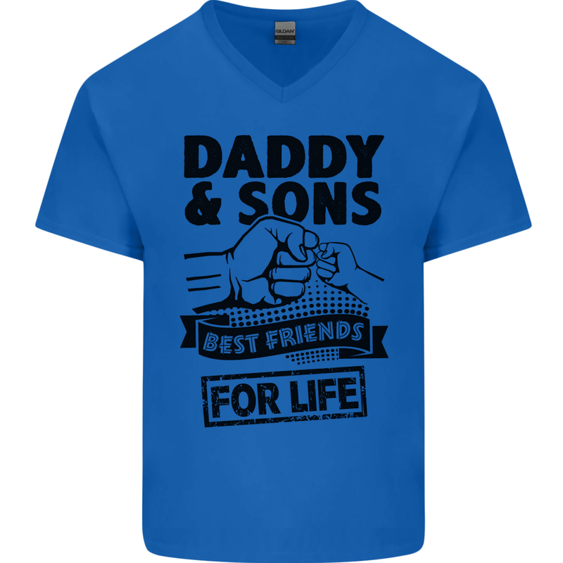 Daddy & Sons Best Friends Father's Day Mens V-Neck Cotton T-Shirt Royal Blue