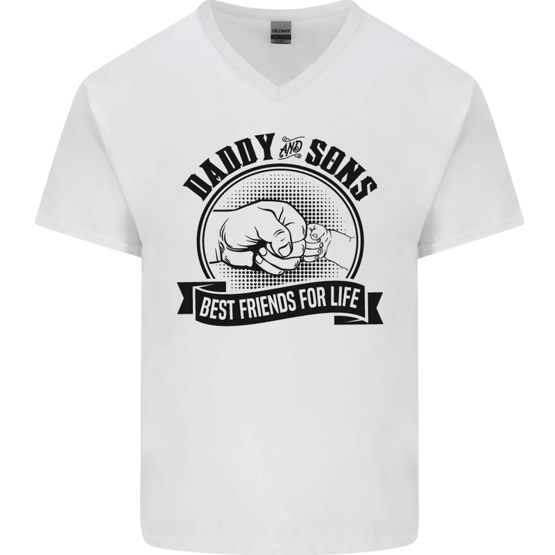Daddy & Sons Best Friends Father's Day Mens V-Neck Cotton T-Shirt White