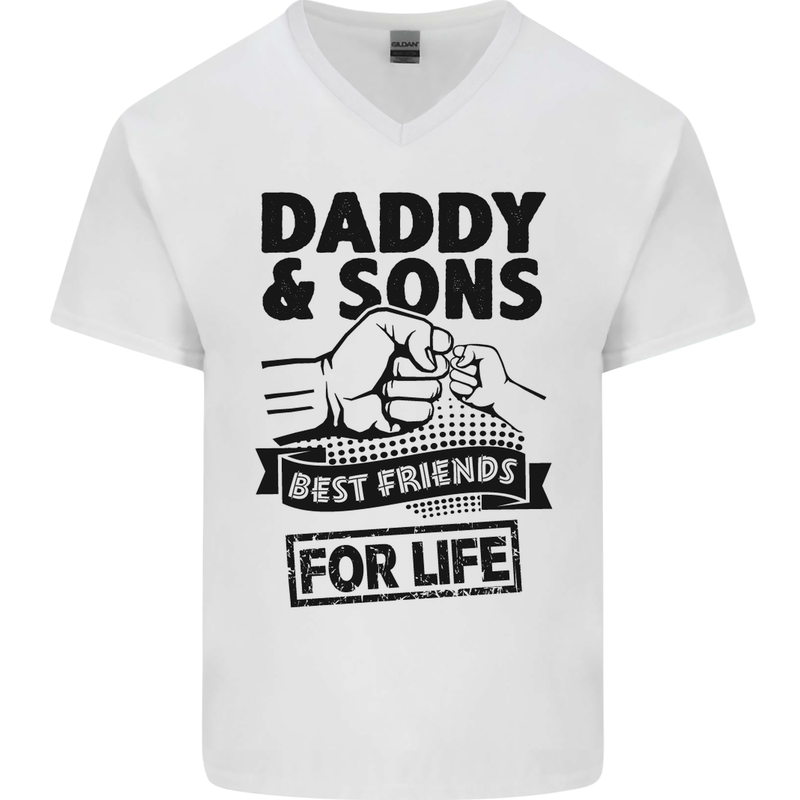 Daddy & Sons Best Friends Father's Day Mens V-Neck Cotton T-Shirt White