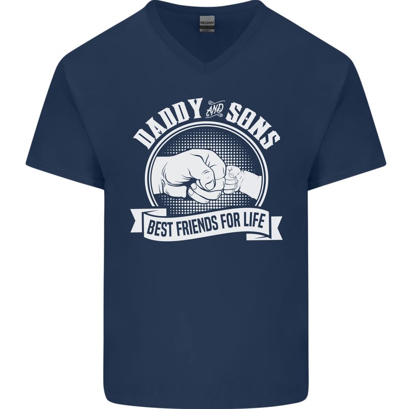 Daddy & Sons Best Friends for Life Mens V-Neck Cotton T-Shirt Navy Blue