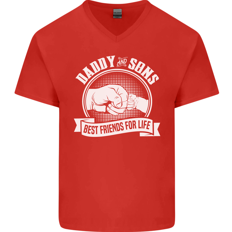 Daddy & Sons Best Friends for Life Mens V-Neck Cotton T-Shirt Red