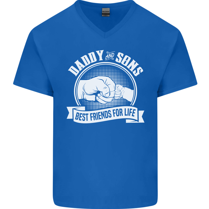 Daddy & Sons Best Friends for Life Mens V-Neck Cotton T-Shirt Royal Blue